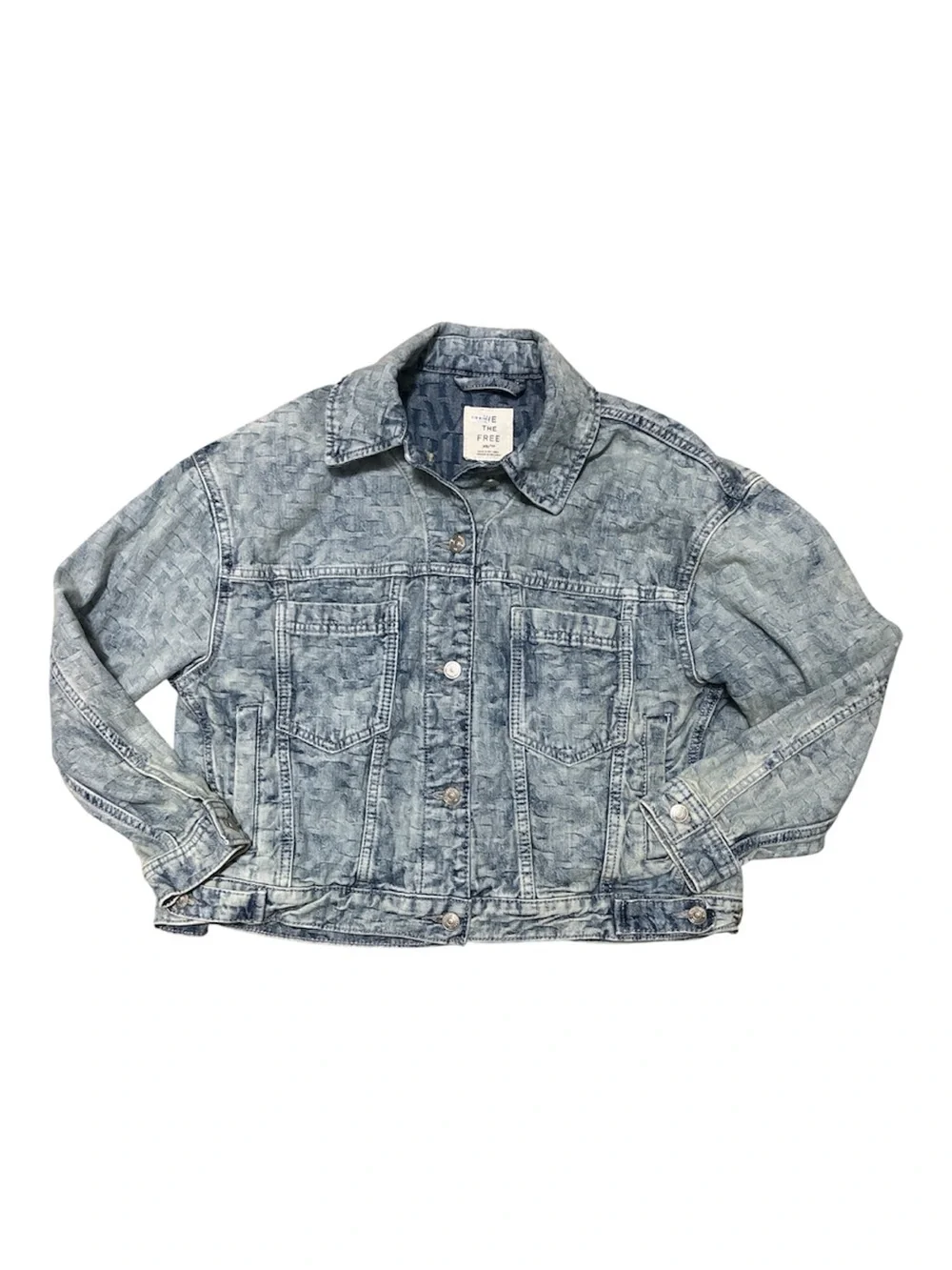1461. FREE PEOPLE We The Free Opal Swing Jacquard Denim Jacket in Letters Wash - Picture 6 of 10